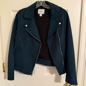 Old Navy Blue Suade Leather Moto Jacket